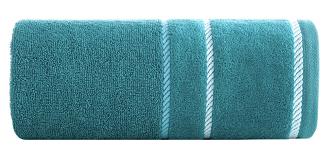 Ręcznik bawełniany z welurową bordiurą w ozdobne paseczki NEL 30x50 Eurofirany ciemnoturkusowy