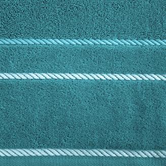 Ręcznik bawełniany z welurową bordiurą w ozdobne paseczki NEL 30x50 Eurofirany ciemnoturkusowy
