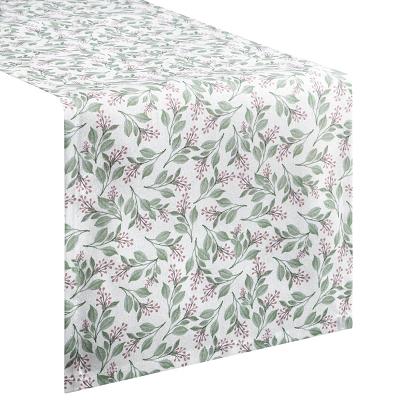 Bieżnik dekoracyjny wodoodporny GRACE 40x140 Eurofirany biały zielony wzór botaniczny gałązki
