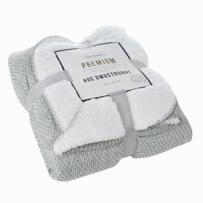 Koc narzuta na łóżko PANDA 150x200 dwustronny baranek srebrny biały