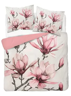 Pościel 3D z mikrofibry 220x200 kremowa różowa kwitnąca magnolia kwiaty