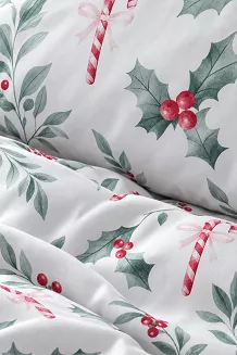 Pościel Świąteczna z Satyny Bawełnianej HOLLY CLASSIC Biała (240x220 cm)