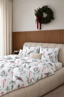 Pościel Świąteczna z Satyny Bawełnianej HOLLY CLASSIC Biała (240x220 cm)