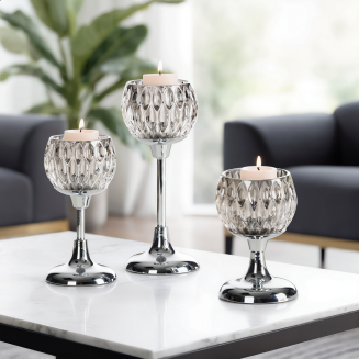 Świecznik dekoracyjny ZARIA 11x27 Eurofirany srebrny kielich na smukłej nóżce