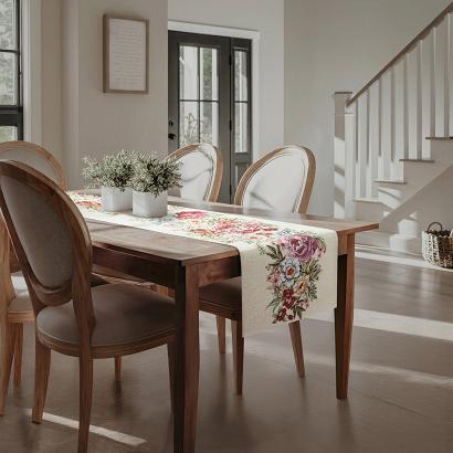 Bieżnik obrus dekoracyjny gobelin GRIA 45x140 Eurofirany naturalny czerwony letnie kwiaty