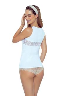 Koszulka damska z koronkową wstawką przy dekolcie Connie biała