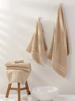 Ręcznik bambusowy Harmony 30x30 beżowy ze złotą bordiurą