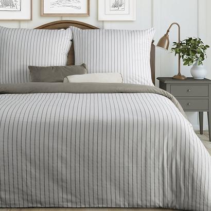 Pościel satynowa RAYA 140x200 Eurofirany biała stalowa w paski