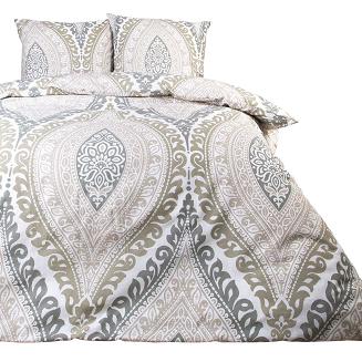 Pościel bawełniana 180x200 COTTONLOVE biała zielony ornament