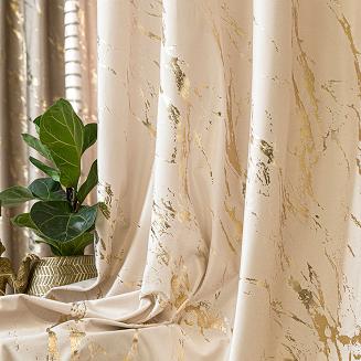 Zasłona gotowa na przelotkach MARMA 140x250 kremowa ze złotym nadrukiem