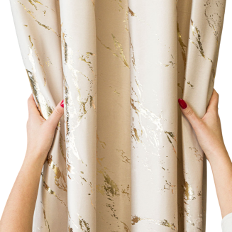 Zasłona gotowa na przelotkach MARMA 140x250 kremowa ze złotym nadrukiem