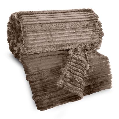 Koc narzuta NINA 150x200 Eurofirany beżowy niezwykle miękki w przestrzenne pasy