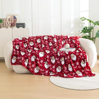 Koc polarowy świąteczny 160x200 czerwony Mikołajki Ho Ho Ho