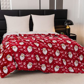 Koc polarowy świąteczny 160x200 czerwony Mikołajki Ho Ho Ho
