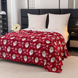 Koc polarowy świąteczny 160x200 czerwony Mikołajki Ho Ho Ho