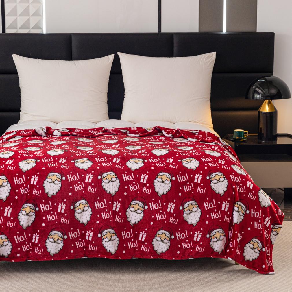 Koc polarowy świąteczny 160x200 czerwony Mikołajki Ho Ho Ho