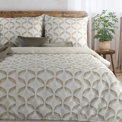 Pościel satynowa SPRING 140x200 Eurofirany jasnobeżowa ciemnobeżowa fantazyjny geometryczny wzór