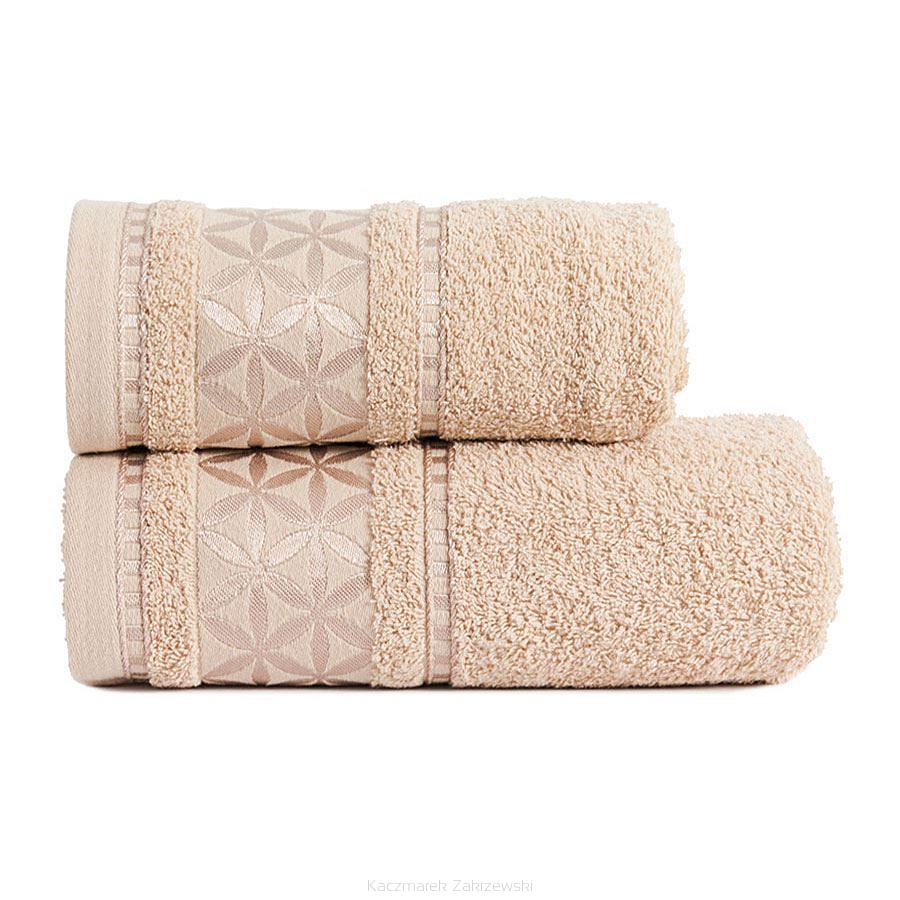 Ręcznik bawełniany PAOLA 50x90 beżowy z bordiurą w rozety