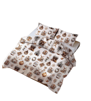 Pościel bawełniana świąteczna 160x200 biała złota w bożonarodzeniowe wzory