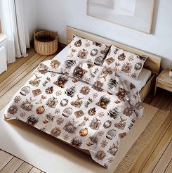 Pościel bawełniana świąteczna 160x200 biała złota w bożonarodzeniowe wzory