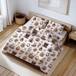 Pościel bawełniana świąteczna 160x200 biała złota w bożonarodzeniowe wzory