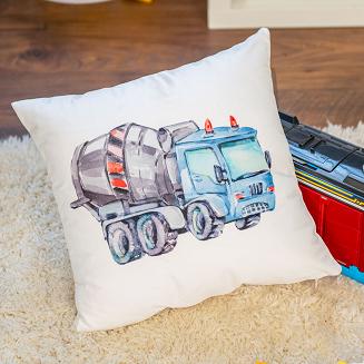 Poszewka dekoracyjna POJAZDY BETONIARKA 40x40 welwetowa biała