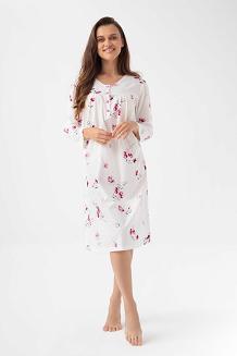 Koszula damska LUNA kod 338 ecru w różowe kwiaty