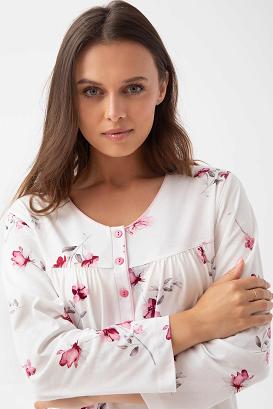 Koszula damska LUNA kod 338 ecru w różowe kwiaty
