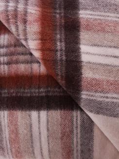 Koc wełniany z frędzlami 100% WEŁNA mała krata brązowa