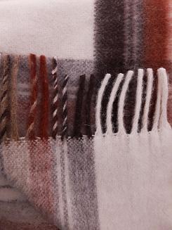 Koc wełniany z frędzlami 100% WEŁNA mała krata brązowa