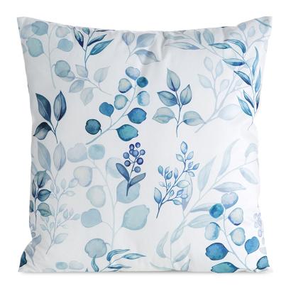 Poszewka dekoracyjna MINK 45x45 Eurofirany biała z nadrukiem turkusowych liści