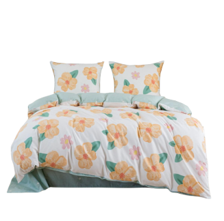 Pościel satynowa 140x200 biała morelowa miętowa kwiaty