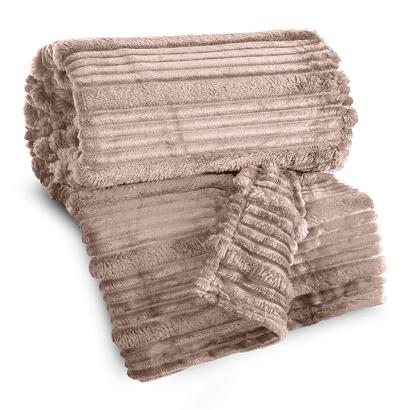 Koc narzuta NINA 150x200 Eurofirany pudrowy niezwykle miękki w przestrzenne pasy