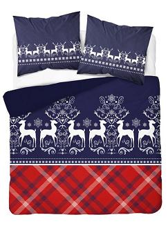 Pościel flanelowa 200x220 czerwona krata + renifery