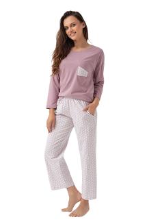 Piżama damska LUNA kod 339 kakaowa ekri w rozetki z kieszenią na piersi