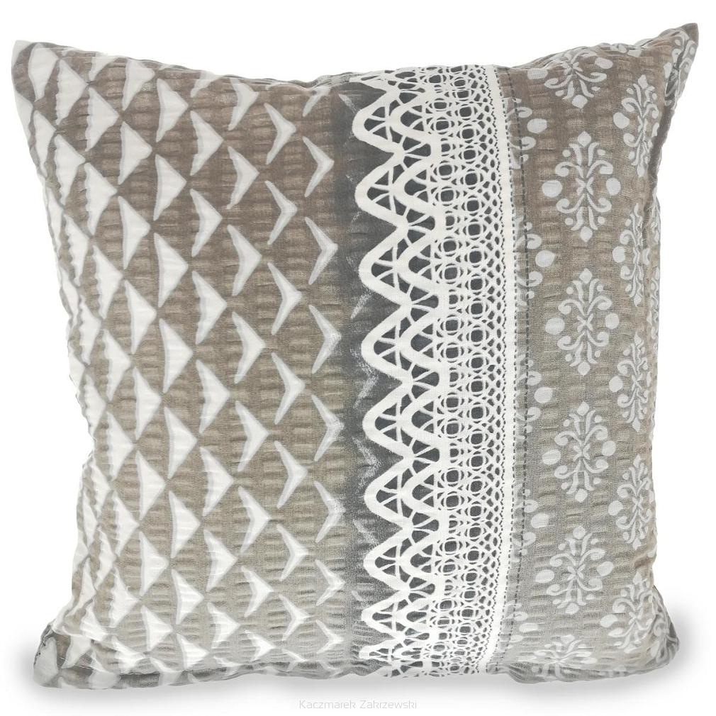 Poszewka z kory 40x40 wzór szara koronka z kokardami
