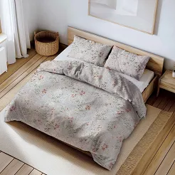 Pościel z kory 220x200 szara pudrowa kremowa kwiaty vintage