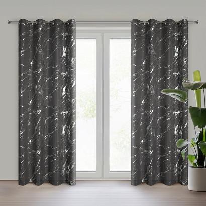 Zasłona gotowa na przelotkach LANI 140x250 Eurofirany stalowa srebrna z błyszczącym nadrukiem