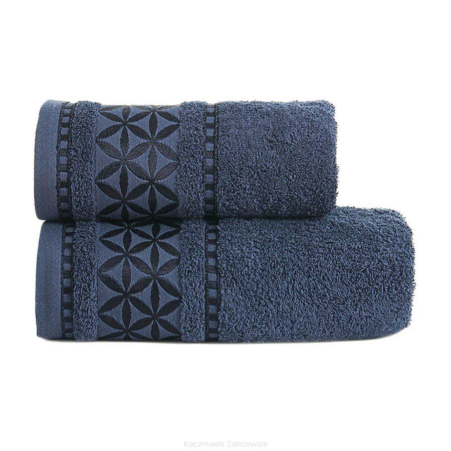 Ręcznik bawełniany PAOLA 50x90 granatowy z bordiurą w rozety
