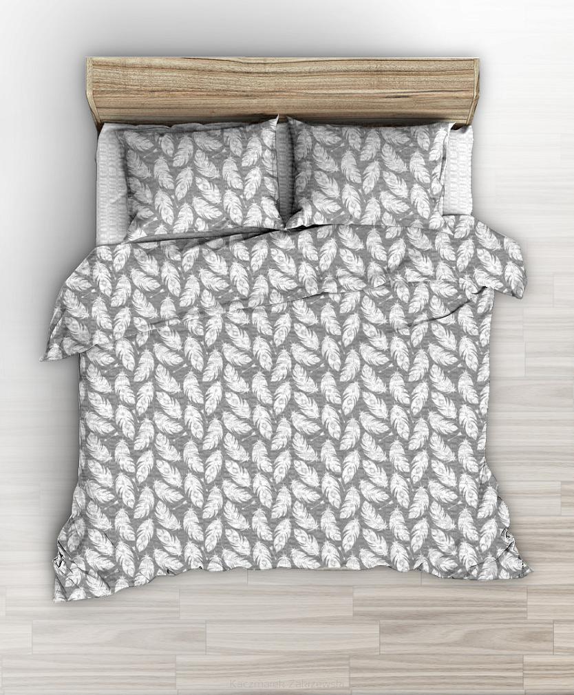 Pościel z kory 200x220 szara w białe piórka