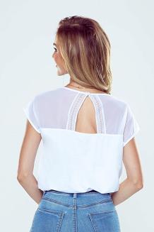 Bluzka damska z krótkim rękawem i koronką Lisca biała