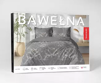 Pościel bawełniana 140x200 Detexpol szara kwiaty lotosu
