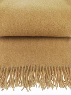 Koc wełniany jednobarwny z frędzlami camel