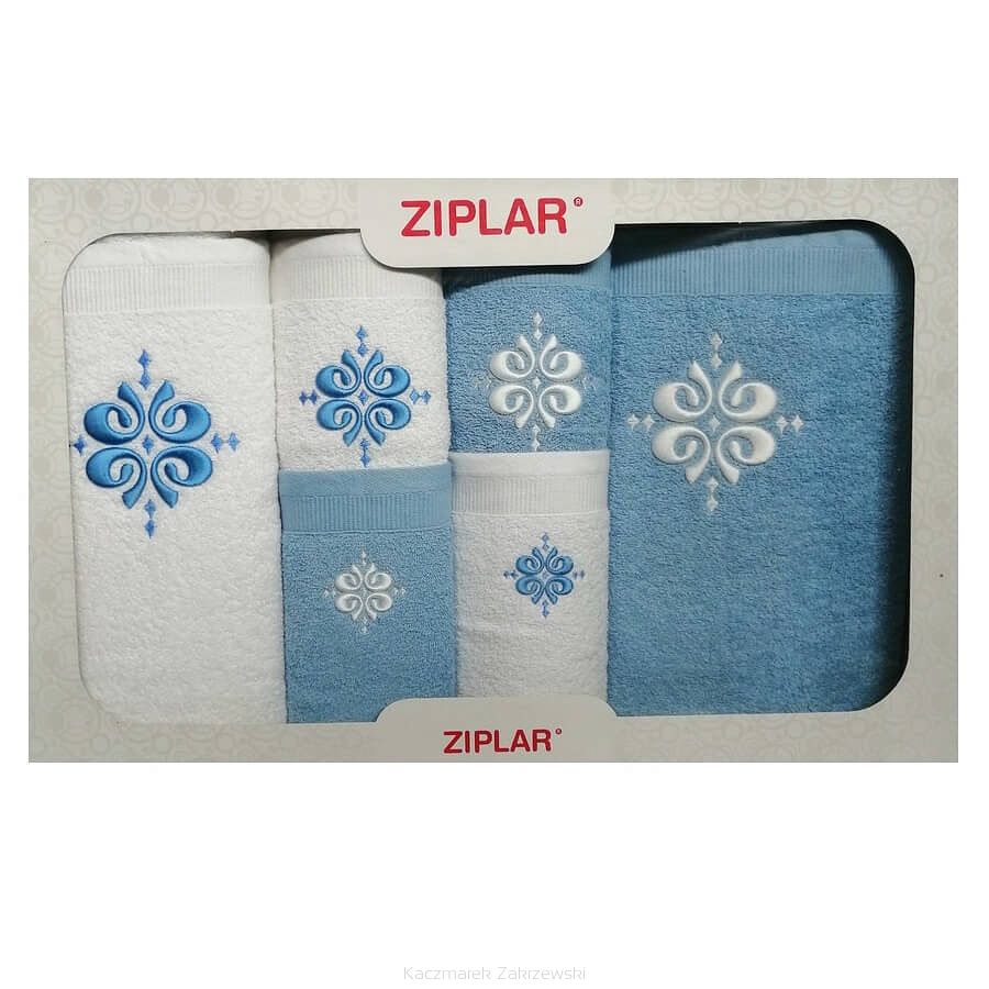 KOMPLET ręczników 6 szt. ZIPLAR niebieski/biały