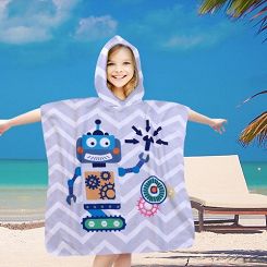 Poncho dziecięce plażowe 60x60 niebieski robot