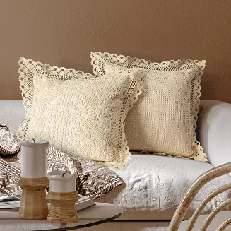 Poszewka dekoracyjna MIRELLA 40x40 Eurofirany jasnobeżowa ażurowa