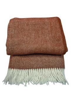 Koc wełniany z frędzlami 150x200 DIAGONAL wełna nowozelandzka terakota