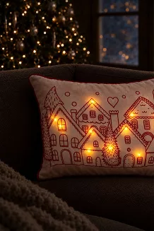 Świecąca Świąteczna Poszewka HOUSES LED Biała