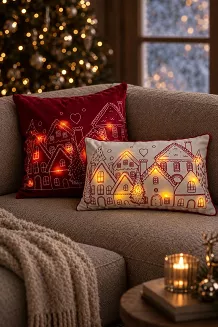 Świecąca Świąteczna Poszewka HOUSES LED Biała