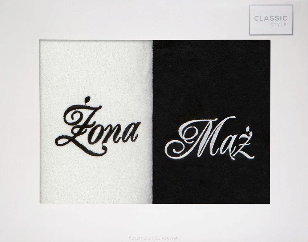 Komplet ręczników MĄŻ ŻONA 2 szt. 50x90 Eurofirany biały/czarny